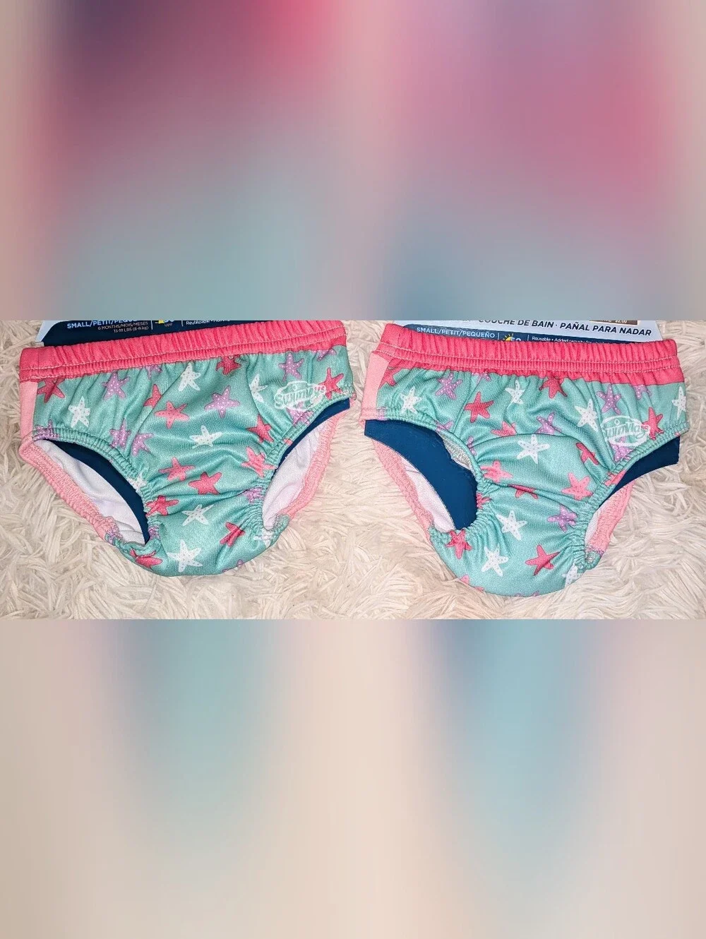 NWT, Swimways,2pk, Mermaid Unicorn, Reusable, UPF, Swim Diapers -Size SM/6 Mths